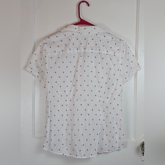 Croft and Barrow Red White and Blue Cotton Nautical Coastal Blouse L - Picture 4 of 7